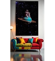 GEZEGEN VE ASTRONOT V2 Ev Duvar Salon Güzellik Salonu Ofis Dükkan Dekarasyon Kanvas Tablo (Çok Renkli)