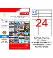 Tanex Tw-2736 Beyaz Adresleme ve Postalama Etiketi 70 mm x 36 mm