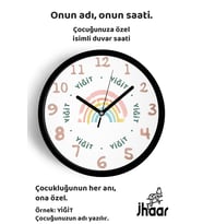 İsme Özel Pastel Gökkuşağı Çocuk Odası Duvar Saati Orta Boy 30 cm Siyah Camlı Sessiz
