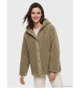 LCW Modest Kahverengi Kapüşonlu Oversize Kadın Pelüş Mont