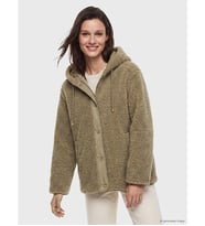 LCW Modest Kahverengi Kapüşonlu Oversize Kadın Pelüş Mont