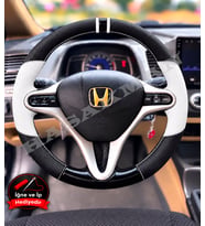 Honda Civic FN2 Dikme Direksiyon Kılıfı Delikli Deri Parlak Siyah Beyaz Detay Çift Yüzük ve Dikiş 2006-2012