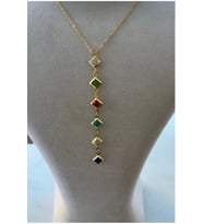 Kadın Gold Renk Çok Renkli Zirkon Taşlı Y Model Kolye (Altın)
