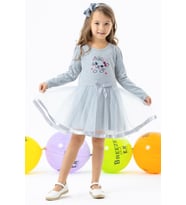 Breeze Kız Çocuk Uzun Kollu Elbise Kedicik Nakışlı Pullu 1.5-5 Yaş, Gri Melanj