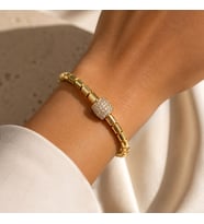 Valmont Accessories Paslanmaz Çelik Zirkon Taşlı Silindir Detay Kadın Bileklik 19+5 cm Ayarlanabilir