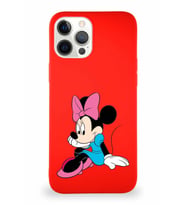 Apple iPhone 12 Pro Max Soft Premier Kapak Minnie Mouse-E Tasarımlı Silikon Kılıf - Kırmızı (Şeffaf)