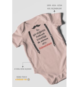 Erkekliğe İlk Adım Baskılı Bebek Zıbını – Çıtçıtlı Body  %100 Pamuk Kısa Kol