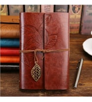Deri Kapaklı Retro Yaprak Desenli Hatıra Defteri (Bordo)