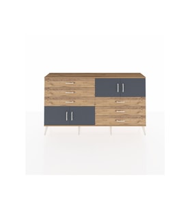 Arges Konsol 2 Raflı 6 Çekmeceli 4 Kapaklı 176x30x99 Çam-Antrasit/Çam