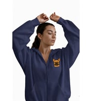 Kadın French Bulldog Baskılı Oversize Fermuarlı Hoodie (Lacivert)