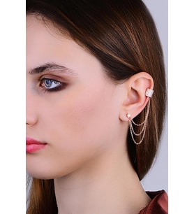 Gümüş rose zirkon taşlı zincirli kıkırdak küpe SGTL11955ROSE