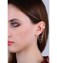 Gümüş rose zirkon taşlı zincirli kıkırdak küpe SGTL11955ROSE