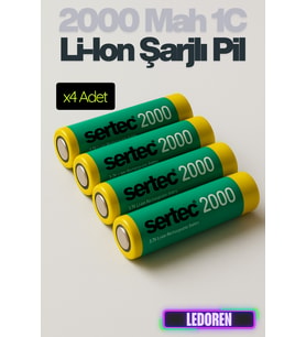18650 3.7V 2000 Mah 1C Li-Ion Şarjlı Pil Şarj Edilebilir - 4 Adet