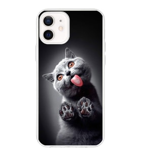 PrintiFy Apple  iPhone 12 Mini ile Uyumlu 1mm Slim Fit Kedi 2 050c Baskılı Şeffaf  Kılıf