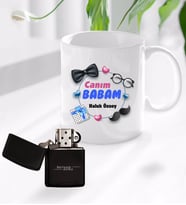 BK Gift Kişiye Özel Babalar Günü Hediyesi Canım Babam Tasarımlı Kupa Bardak ve Benzinli Çakmak Seti-1 (Model 1)