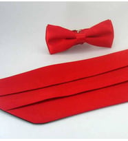 Kırmızı Çocuk Boy Düz Renk Saten Kuşak Papyon Takım - CKP-03 (Renksiz)