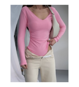 Kadın V Yaka Polyamid Bodysuit