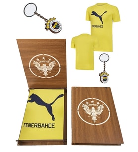 Puma Fenerbahçe Cat Tee Erkek Fenerbahçe Anahtarlıklı Ahşap Kutulu Tişörtü 77313 (Sarı)