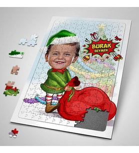 Kişiye Özel Çocuk Noel Baba Karikatürlü Puzzle