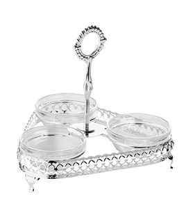 Queen Anne 3'lü Çerez Seti Baharatlık Çerezlik Gümüş Kaplama Cam İngiliz Sofra Ürünü 22cm