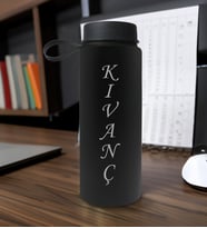 BK Gift Kişiye Özel İsimli Siyah Renkli Cam Matara 500ml, Sevgiliye, Arkadaşa Hediye, İsimli Cam Matara, Ofis Hediyesi