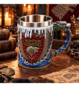 Winter Coming Kurt Figürlü 3D Dekoratif Kupa Paslanmaz Çelik Fantastik Orta Çağ Tasarım Bardak