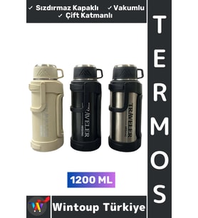 #Termos Gündelik Ofis Kamp Outdoor Piknik Sızdırmaz Kapaklı Çift Katmanlı Vakumlu Mug Termos 1200 ML