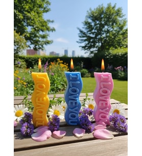 I LOVE YOU 3'LÜ HEDİYELİK DEKORATİF HOŞ KOKULU SOYA WAX MUM (SARI + MAVİ + PEMBE RENKLİ)