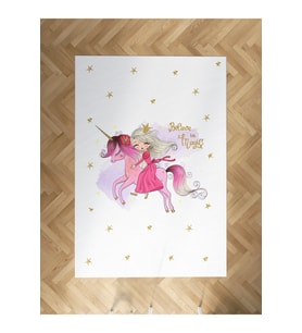 MEKTA HOME BEBEK VE ÇOCUK ODASI Unicorn Üzerinde Prenses Kız Desenli Halı