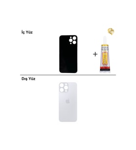 iPhone 14 Pro Max Beyaz Arka Kapak Arka Cam Batarya Kapağı Lazer Kesim Kapak Pil Kapağı + B-7000 Yapıştırıcı