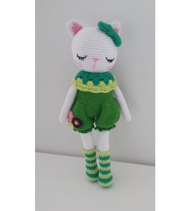 Uykucu Kedicik Amigurumi Organik Oyuncak