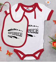 BK Kids Afkurma Tasarımlı Kırmızı Bebek Body Zıbın ve Mama Önlüğü Hediye Seti-1
