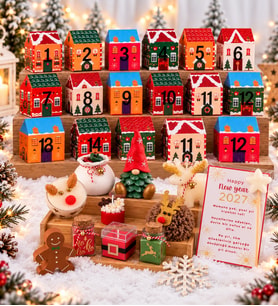 Yeni Yıl Masalı -12 Günlük Advent Calendar Yılbaşı Geri Sayım Sürpriz Hediye Kutusu Seti -Yeni Yıl Evleri Temalı Kutuda