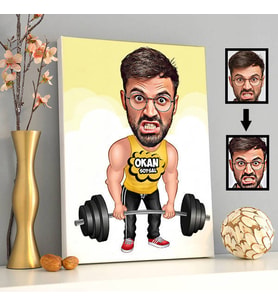 Halterci Karikatürlü Kanvas Tablo