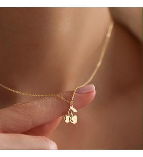 Kişiye Özel 925 Ayar Gümüş Minimalist Kiraz Kolye (Gold)