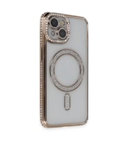 Apple İphone 13 Kılıf Joke Simli Magneticsafe Kılıf - Gold
