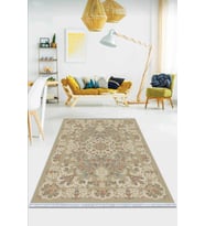 Bej Modern Dokuma Pamuk Tabanlı Kaymaz Kilim KLM051