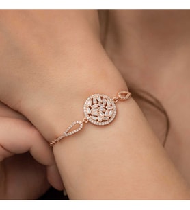 925 Ayar Gümüş Rose Kaplama Baget Taşlı Kadın Bileklik