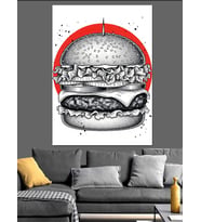 Siyah Beyaz Modern Burger Çizimi Dekoratif Kanvas - Mdf Ahşap Tablo