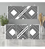 Geometrik Şekilli Kişiye Özel İsimli Kupa Bardak, Siyah Beyaz Kupa Hediyesi, 330ml, Beyaz (Doğal Beyaz)