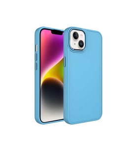 Apple iPhone 14 Plus Uyumlu Kılıf Metal Çerçeve ve Buton Tasarımlı Silikon Zore Luna Kapak (Açık Mavi)