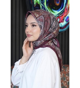 Etnik Desen Bordo Soft Pamuk Eşarp (Standart)