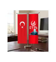 Alparslan Türkeş Bozkurt Hilal ve Türk Bayrağı Kırlangıç T tipi Masa Bayrak Takımı