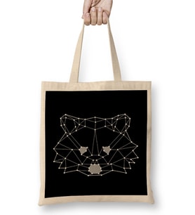 Star Animal Raccoon Bez Çanta Uzun Saplı