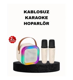 Mey İthalat® Karaoke Hoparlör Taşınabilir Çift Mikrofonlu ve LED Işıklı Bluetooth 5.0