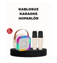 Mey İthalat® Karaoke Hoparlör Taşınabilir Çift Mikrofonlu ve LED Işıklı Bluetooth 5.0