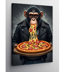 Kanvas Tablo Pizza Yiyen Maymun