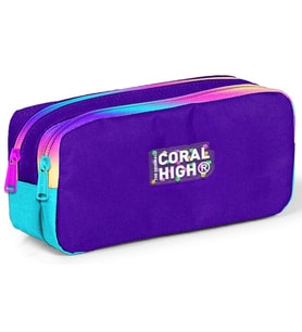 Coral High Rainbow Fermuarlı Mor İki Bölmeli Kalem Çantası - Kız Çocuk