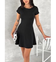 Kısa Kollu Mini Elbise - Siyah