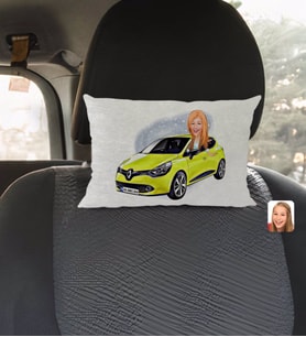 BK Gift Kişiye Özel Plakalı Kadın Renault Megane Karikatürlü Dikdörtgen Araç Koltuk Yastığı-1